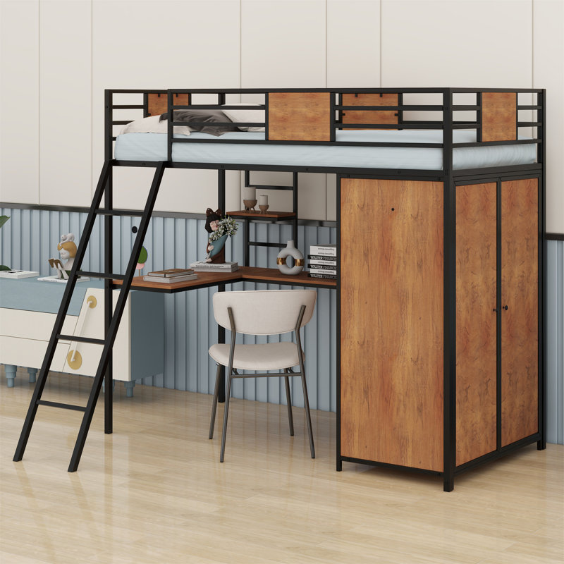 Lit mezzanine avec bureau et armoire, Noir