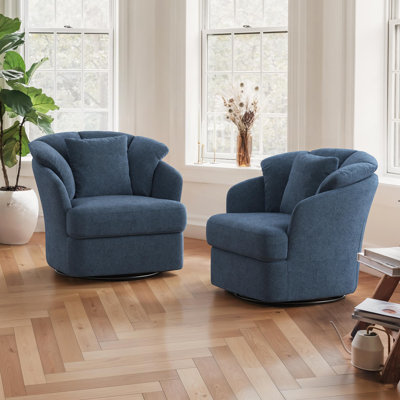 Rowena Metal Ring Barrel Chairs Mid Century Modern Fabric Accent Chairs, Swivel Barrel Chairs With Soft Padded Armrest, Oversized Swivel Chairs