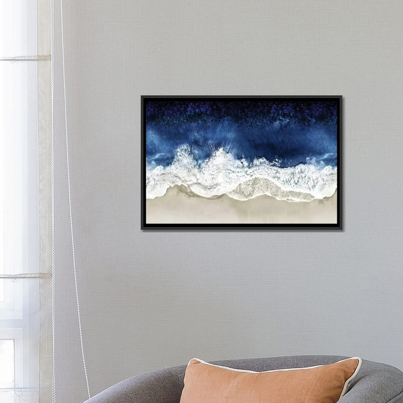 «Indigo Waves from Above II», impression sur toile, H 18 po x l 26 po, Noir, Toile avec cadre photo