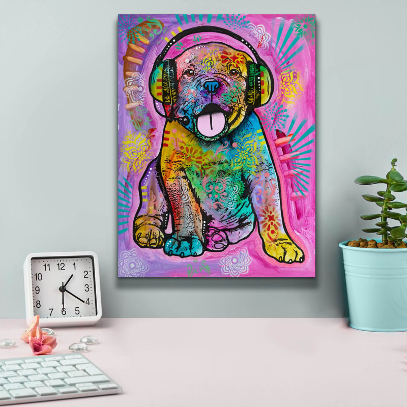 «Headset Puppy» par Dean Russo, art mural sur toile, H 16 po x l 12 po x P 0,75 po