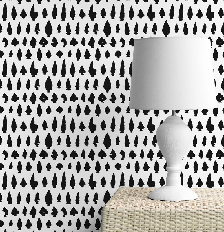Wallpaper Double Roll, Black on White, Non-Woven