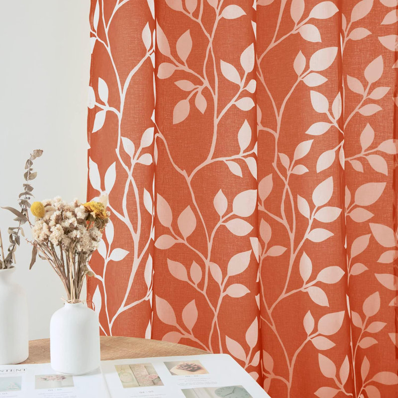 Betancur Semi Sheer Curtain Pair, Burnt Orange, 52" W x 63" L