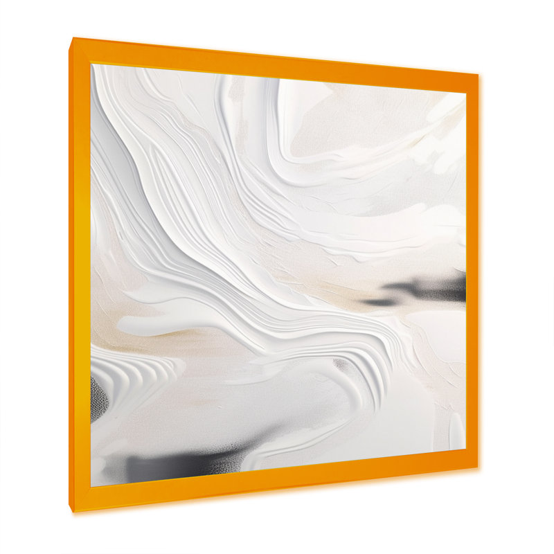 Blanc et or ondulations de pierre - art mural abstrait en marbre, H 16 po x l 16 po, Impression encadrée, Doré