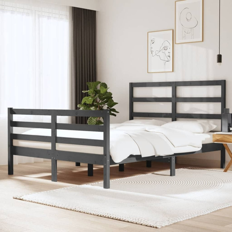 Bed Frame Solid Wood, Grey, 200 x 200 cm