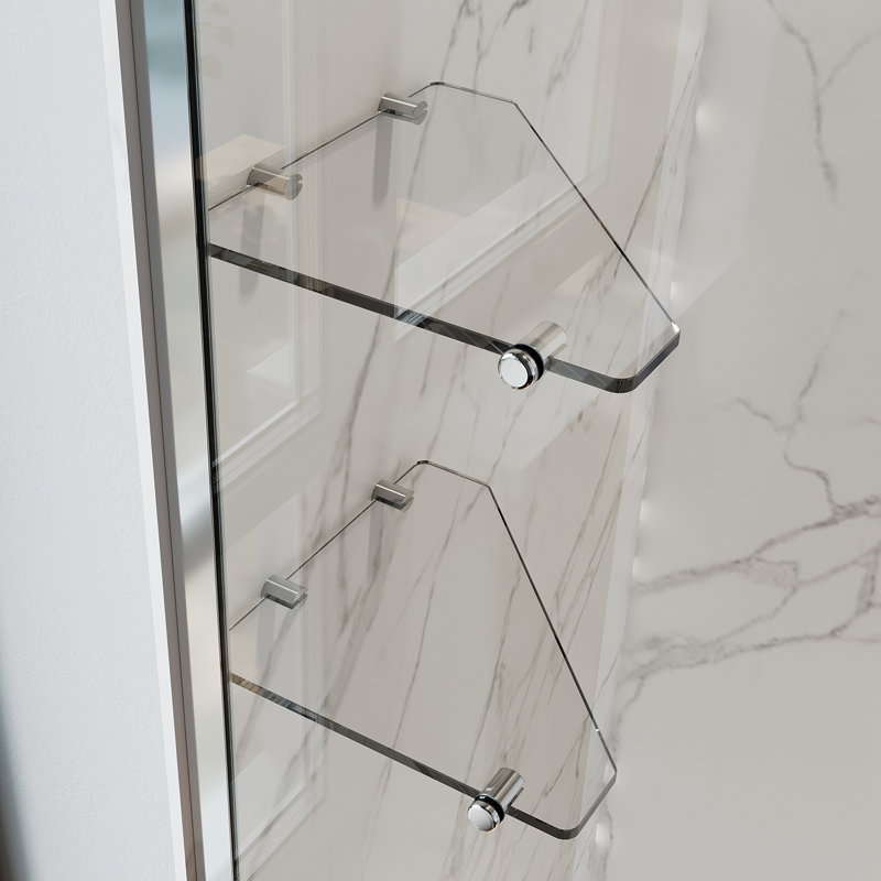 90*185*0.6cm, Silver Frameless Walk-In Shower Enclosure with Glass Shelf
