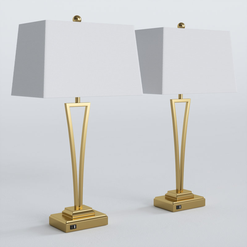30.5'' Metal Usb Table Lamp(set Of 2), Gold