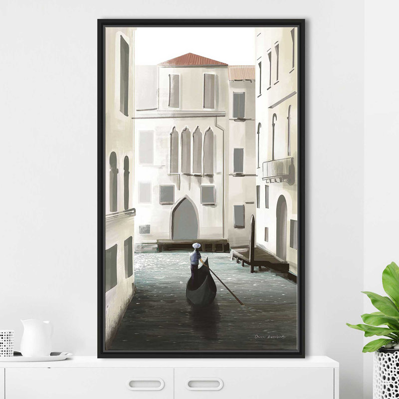 «Venice Moment» par Omar Escalante - Peinture, Cadre flottant noir, H 33,5 po x l 21,5 po x P 2 po