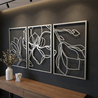 Metal Floral Wall Art Set - 3 Piece Line Art