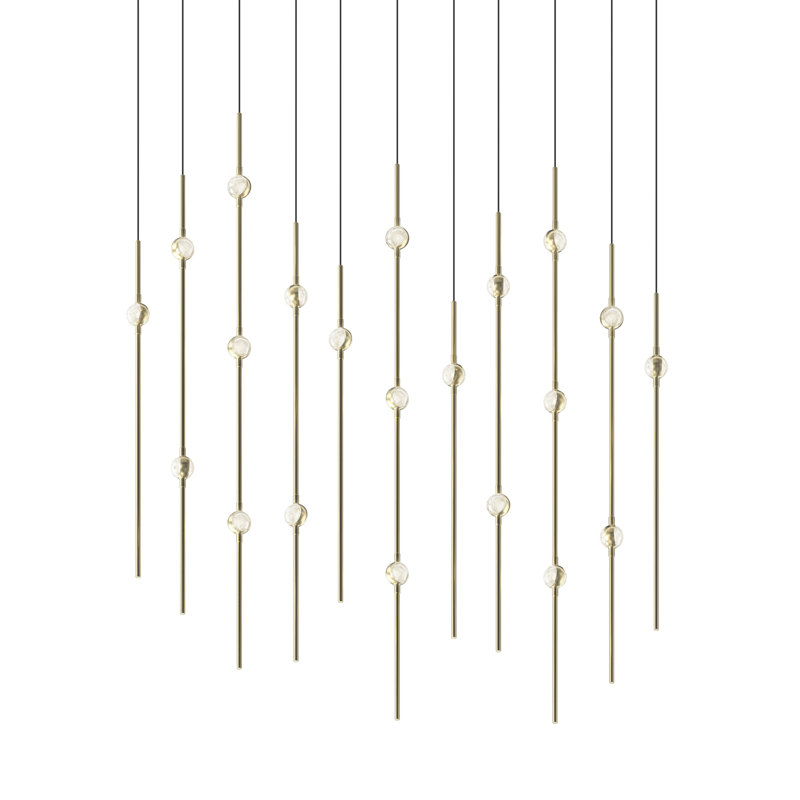 Constellation - Aries 36" Rectangle LED Pendant - Satin Brass Fixture - White Optical Acrylic Shade - 3000K - 120" Cable
