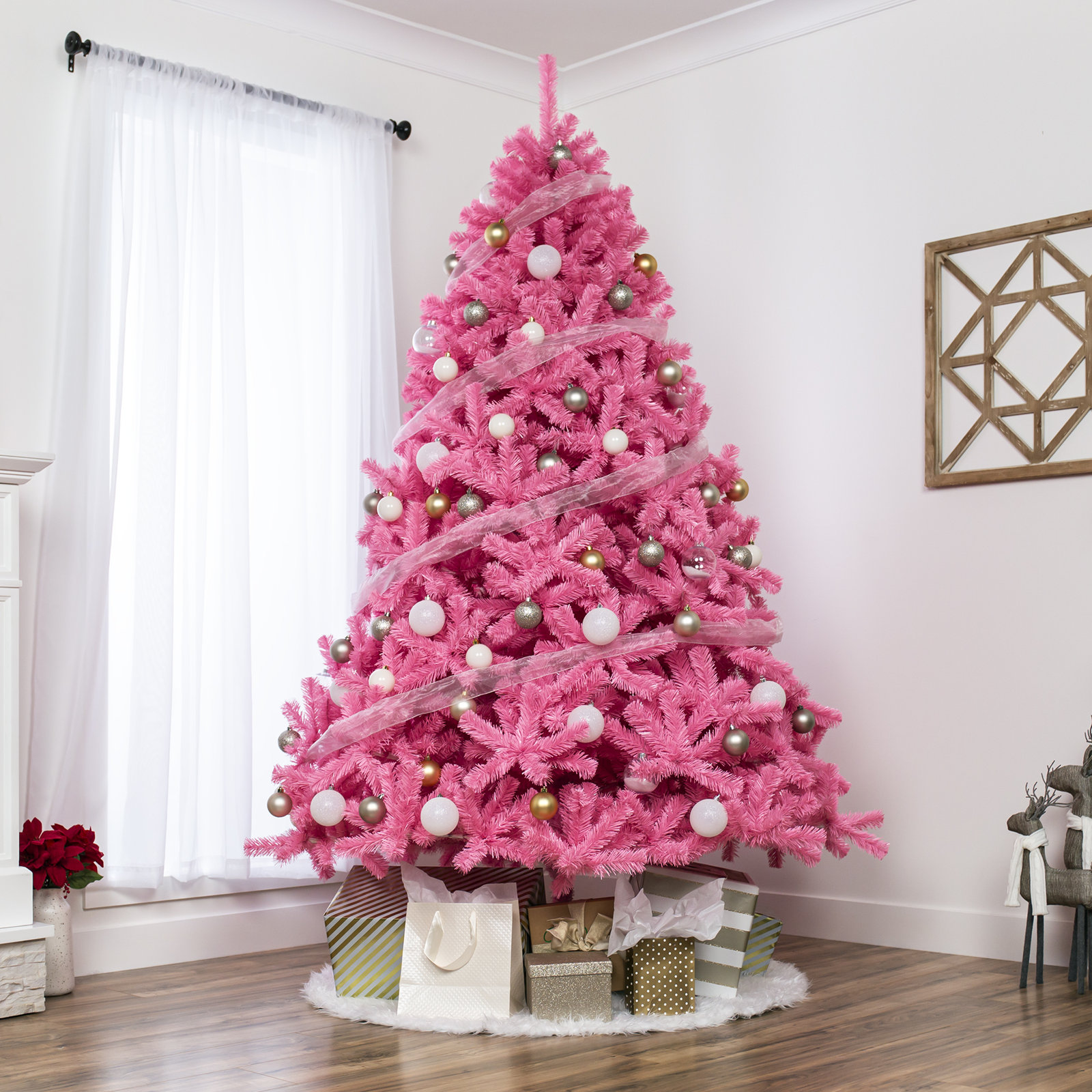 Pink Frosted 9' Fir Christmas Tree, 7.5'