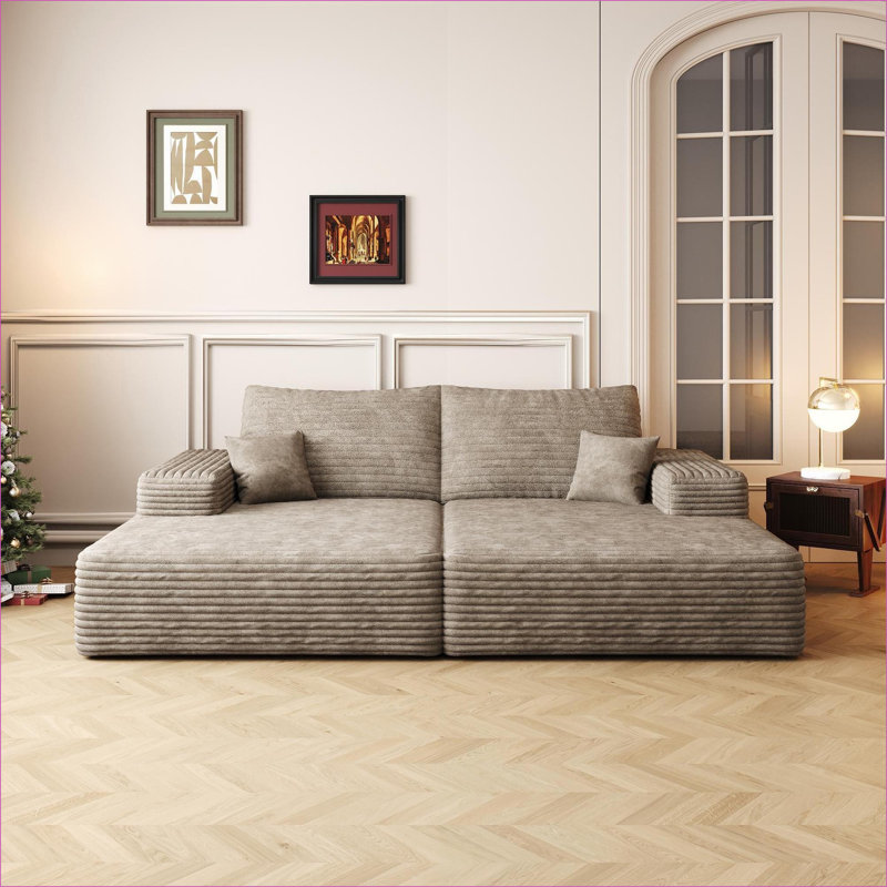 Canapés modulaires | Canapé-lit moderne en velours côtelé moelleux de 74,8 po | Sans assemblage | Pour la chambre d'appoint du salon | Chameau | Mousse