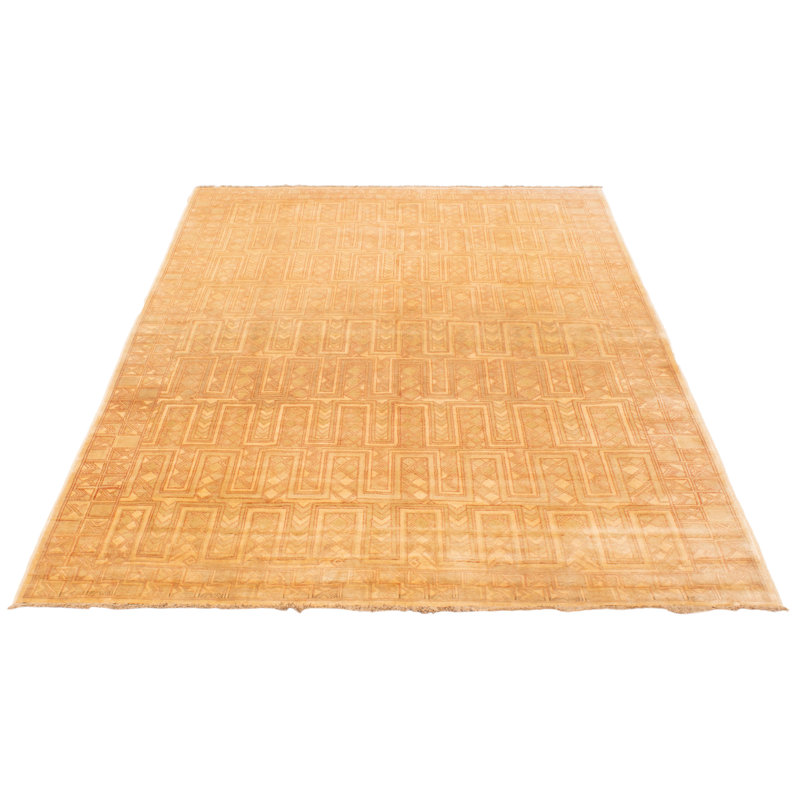 Tapis beige en laine des années 1990 de conception unique 7 pi 8 po x 9 pi 8 po Ostadar