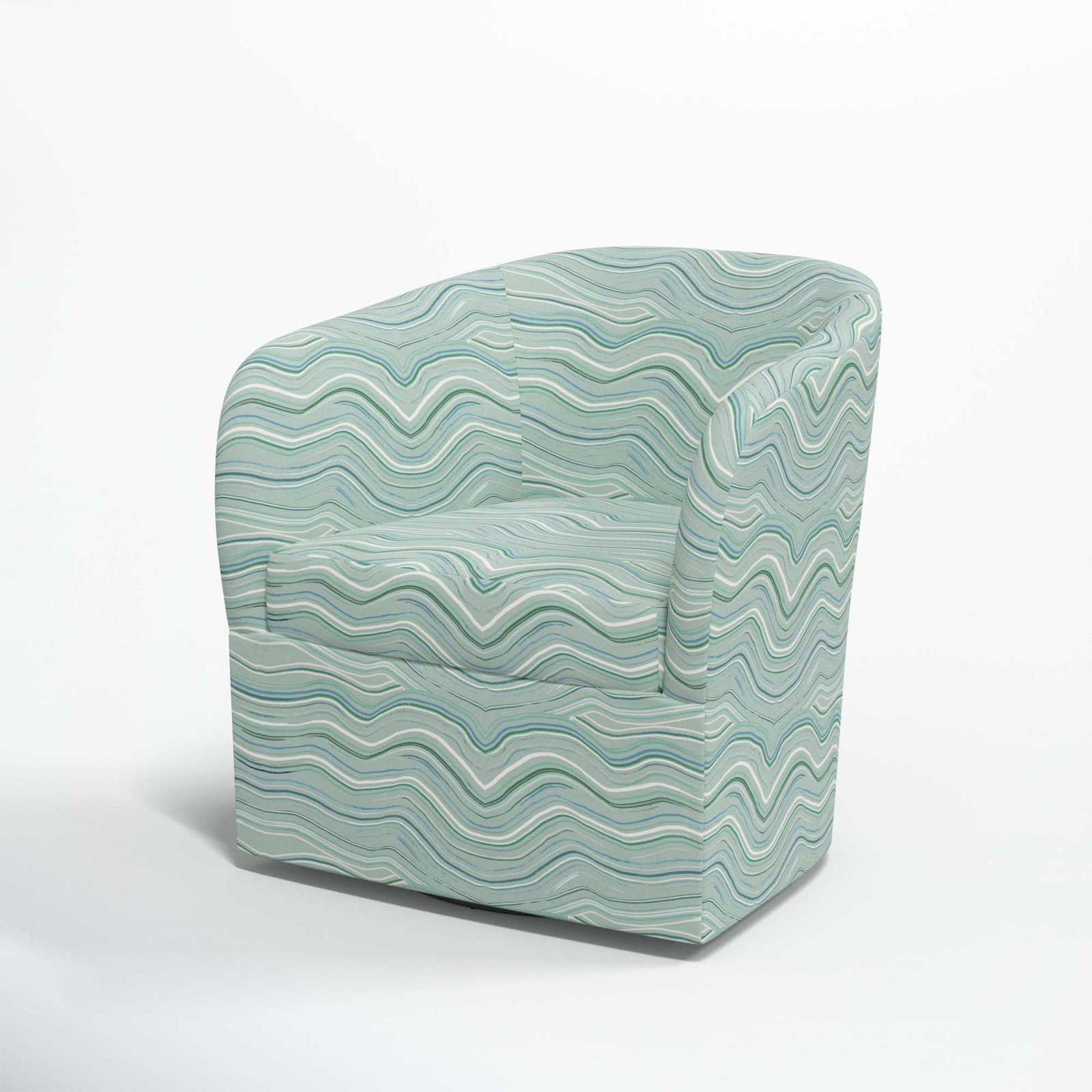 Lesia Upholstered Swivel Barrel Chair, Makes Waves Blue Mist