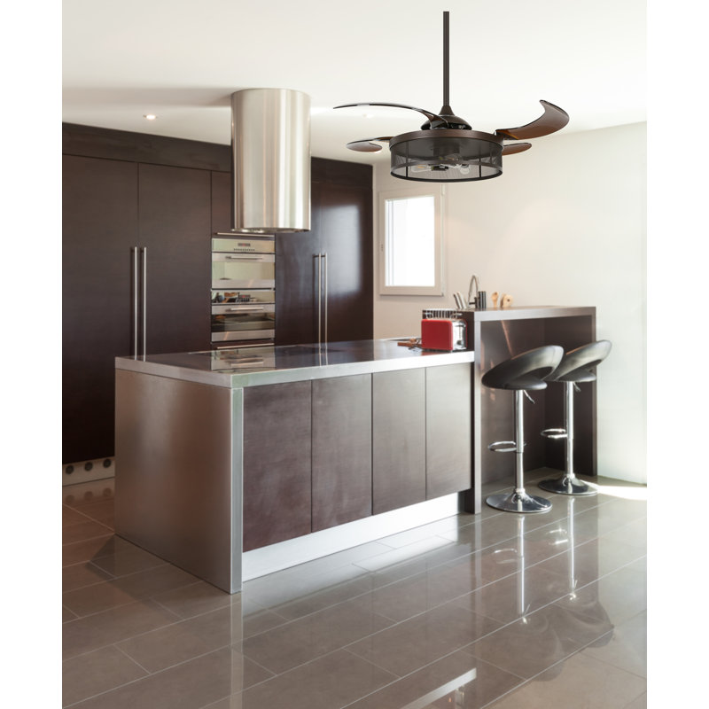 48" Retractable Blade Ceiling Fan with Light and Remote, Modern Fandelier Ceiling Fan, Patented Design Technology, Stronger Thicker Blades, Oil Rubbed Bronze