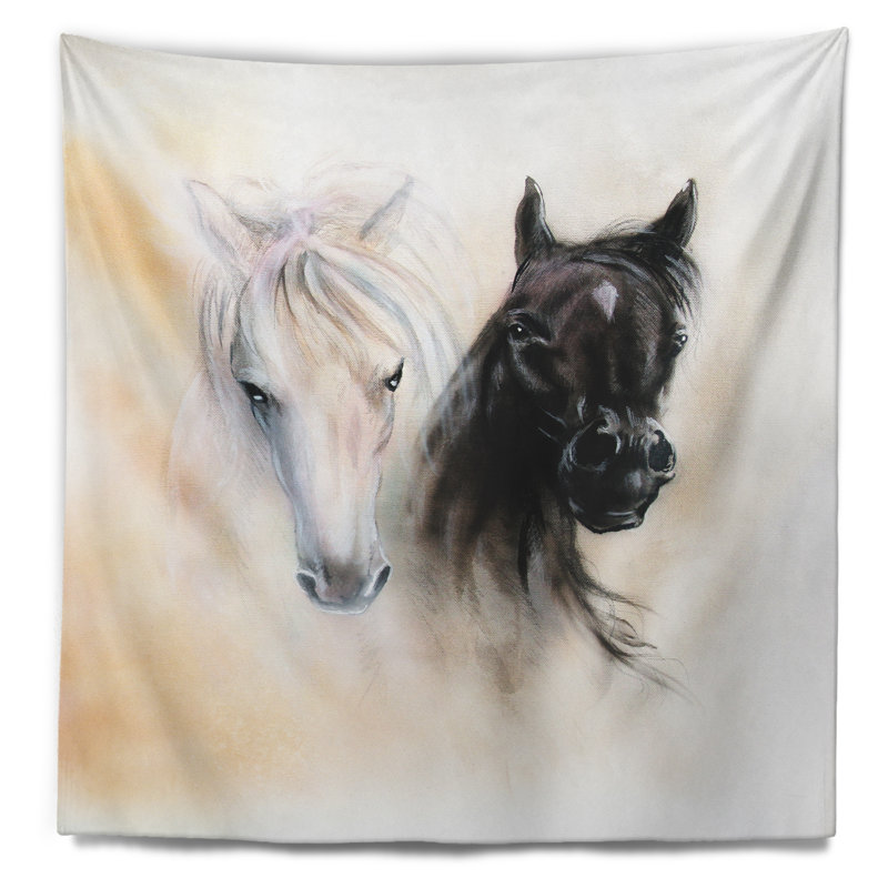 Tête de cheval noir et blanc Animal, H 32 po x l 39 po