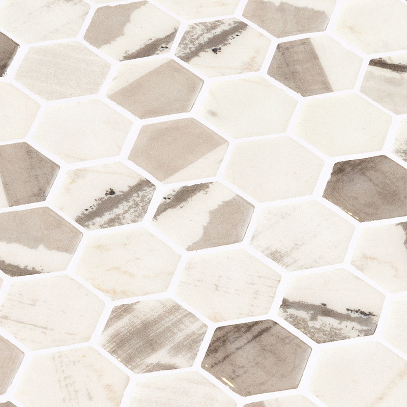 Spectrum Vibrant Hexagon Recycled Glass Mosaic Tile, Jian Cream