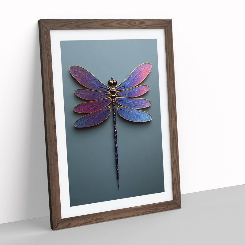 XV1022-3631X Precious Dragonfly - Print, Walnut Framed, 66cm H x 48cm W, White