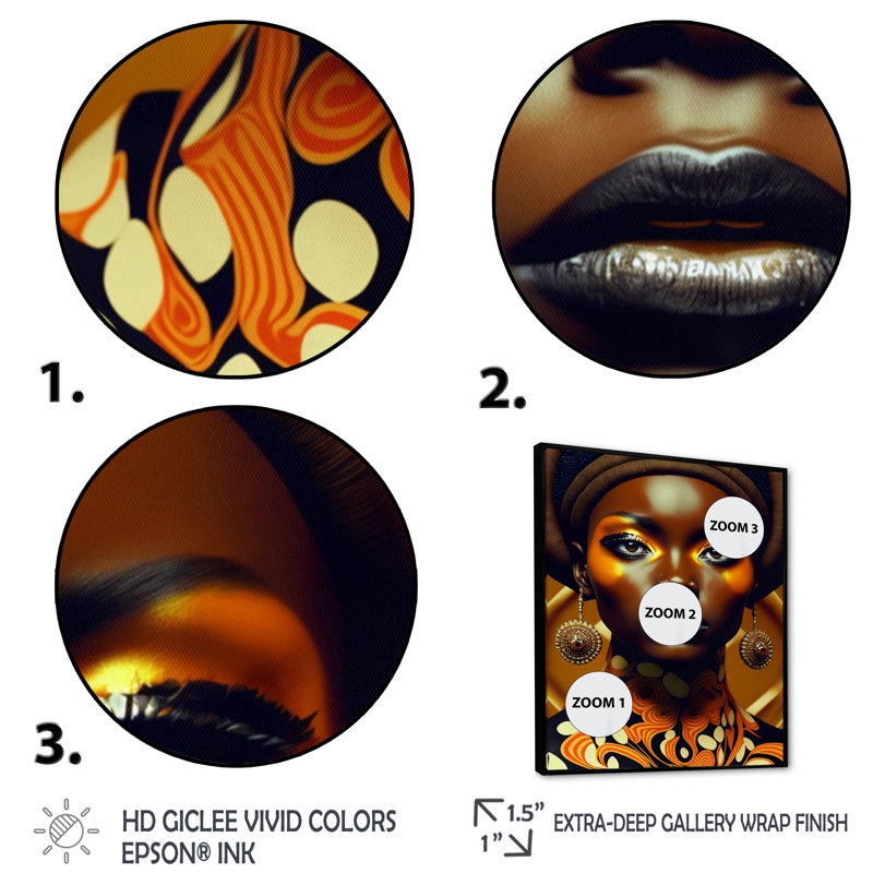 «Exquiste African Woman Design X», reproduction sur toile, H 20 po x l 12 po x P 1 po, Cadre flottant noir