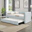 Lit de jour simple, canapé-lit rembourré, le bas se retire pour former un lit, tissu en velours côtelé rayé - gris clair (86 po x 43,5 po x 34 po)