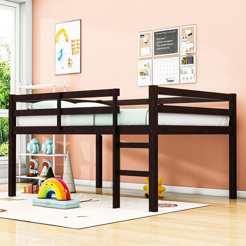 Lit mezzanine simple en bois avec échelle, Espresso