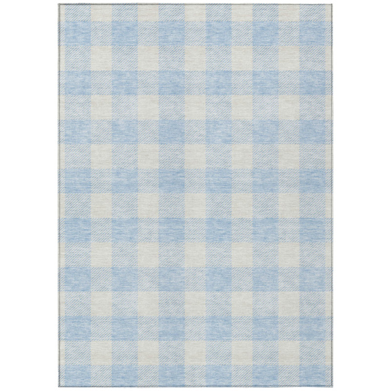 Tapis intérieur lavable à carreaux bleu ciel 10 pi x 14 pi