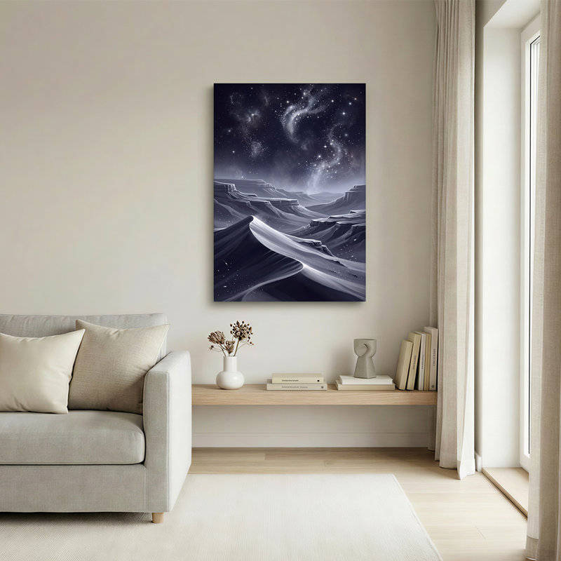 Art mural bleu monochromes du désert sous un ciel étoilé, H 18 po x l 12 po