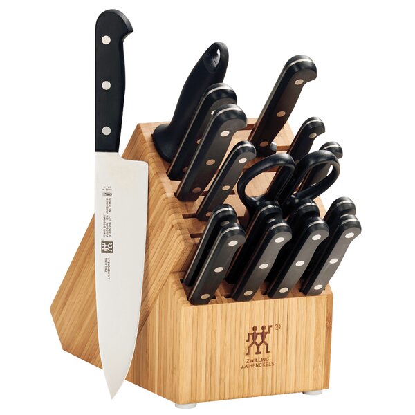  White and Gold Knife Set with Block Self Sharpening - 14 Piece  Luxurious Titanium Coated Gold and White Kitchen Knife Set & Ashwood Knife  Block with Sharpener - Knife Sets for