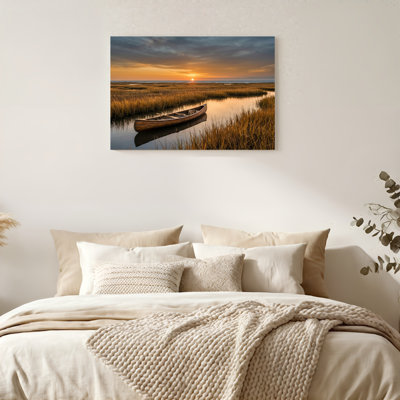 Art mural sur toile Gallery Wrap pour le salon, la chambre à coucher, le bureau ou le vestibule - Décoration murale décorative avec bateau couchant