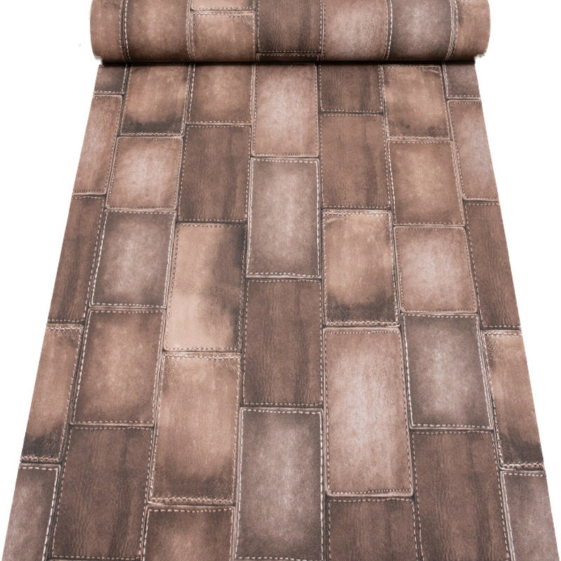  Kids Elements Leather Optic Patchwork Wallpaper Brown Faux Stitched Vinyl 475852