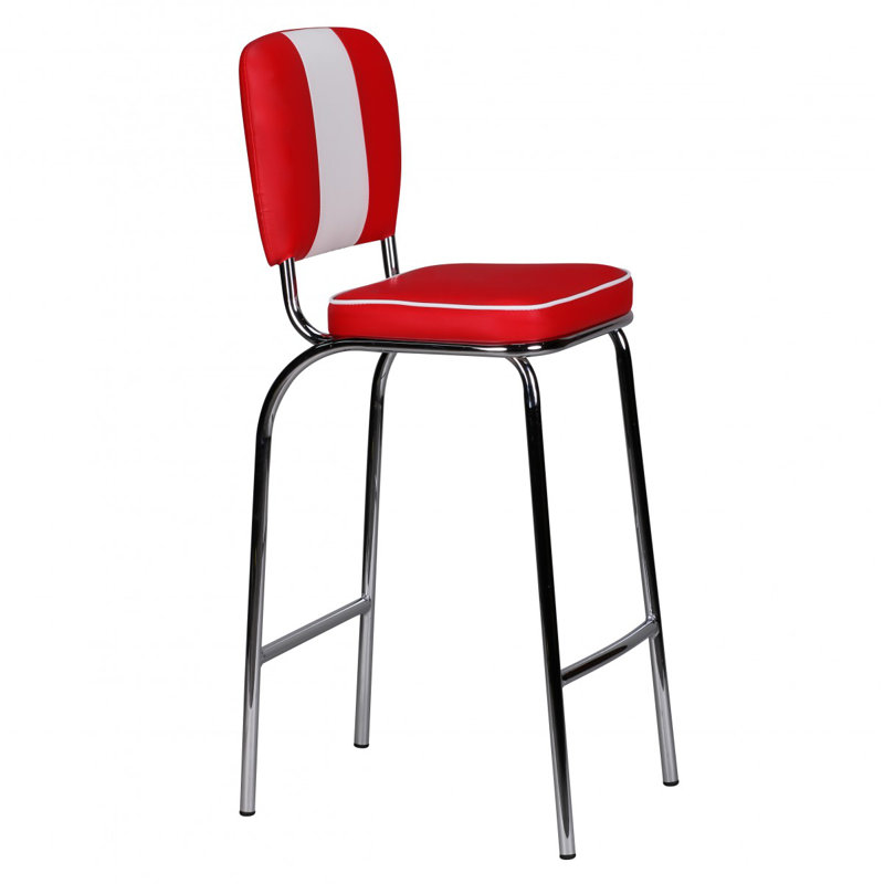 Upholstered Counter Stool with Metal Frame, Red/White