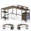 Bureau en L 63 po avec prise de courant avec supports pour écran, 2 tiroirs, tablettes de rangement brun rustique + noir-131263486