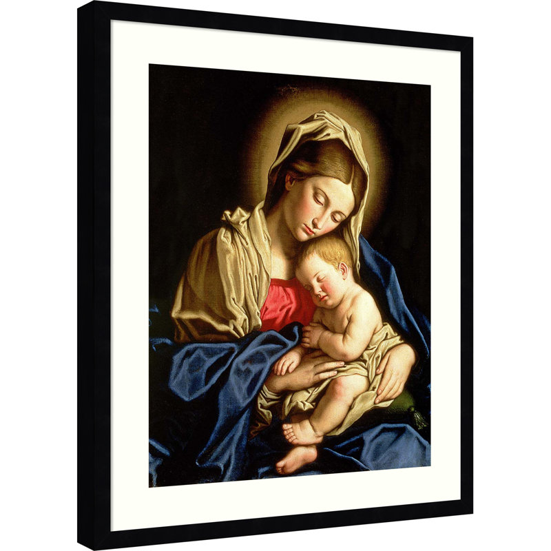 «Madonna and Child» par Il Sassoferrato, reproduction d'art encadrée sur bois, 25 x 21, Noir Svelte