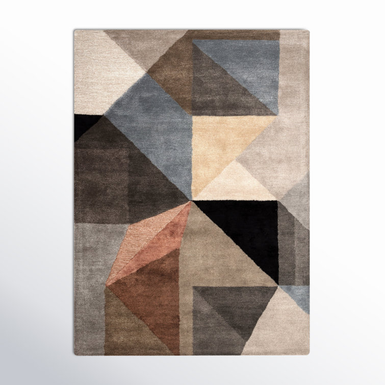 Ruben Geometric Handmade Tufted Jet Black/Moonbeam/Tuscany Area Rug