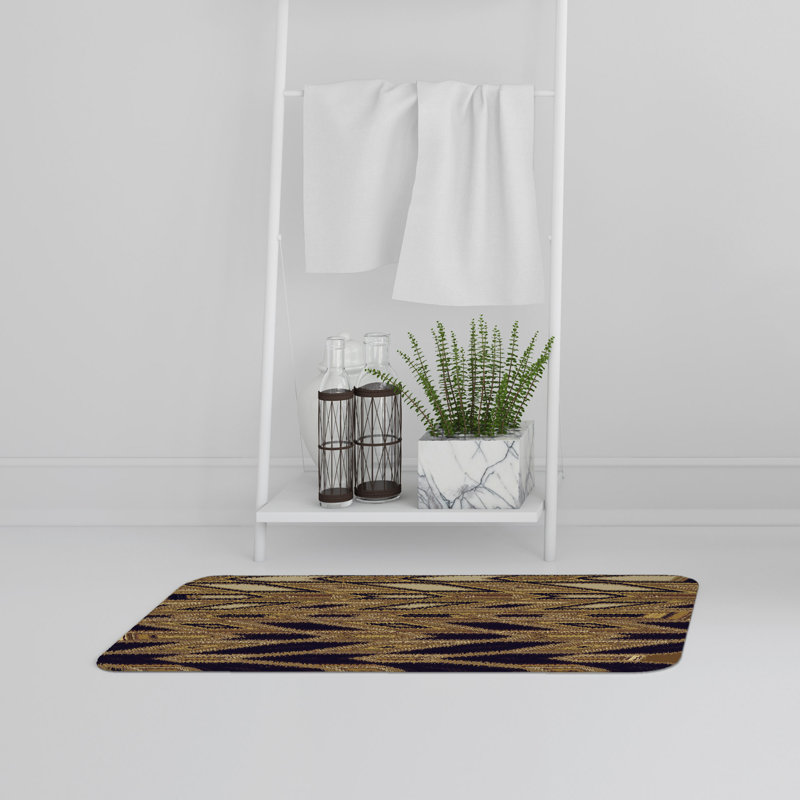 Cordella Non-Slip Bath Rug, Black/Yellow Chevron