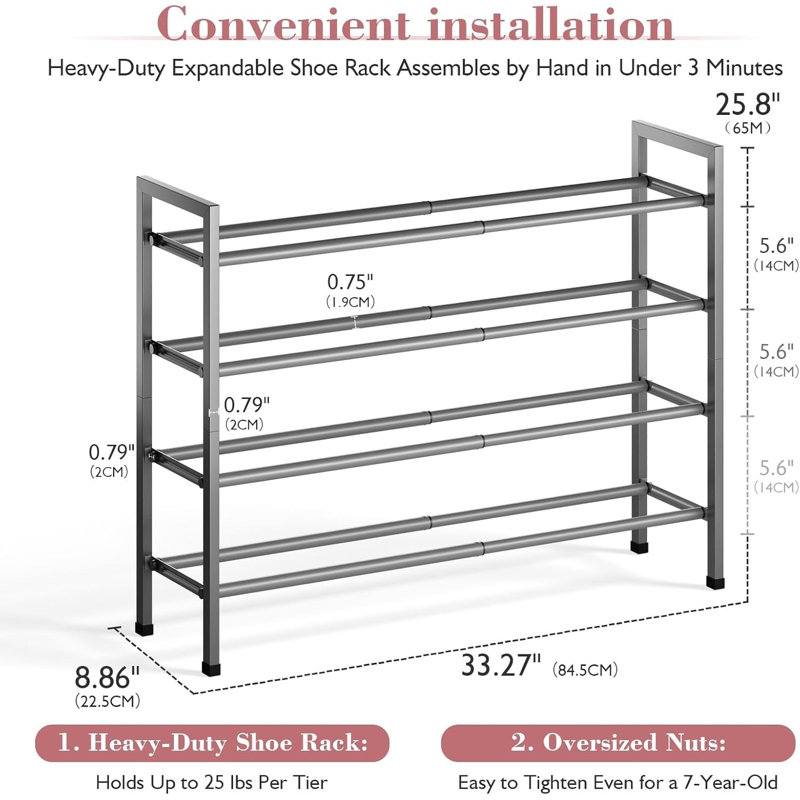 Metal Shoe Rack, 25.8" H x 33.2" W x 8.8" D