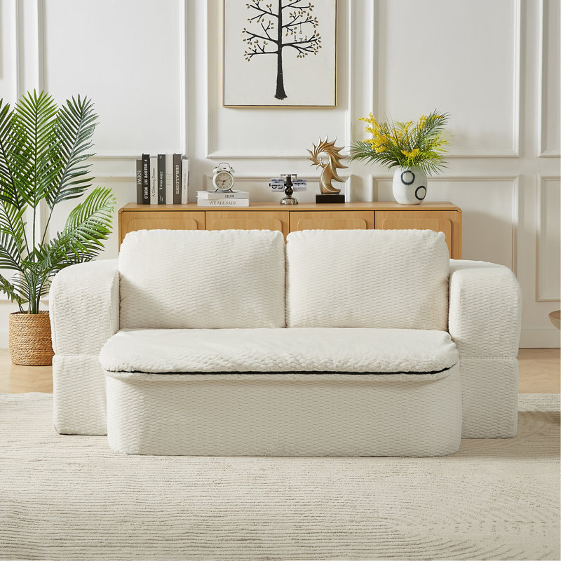 74.8''Modern Convertible Folding Compression Sleeper Sofa Bed, Cream