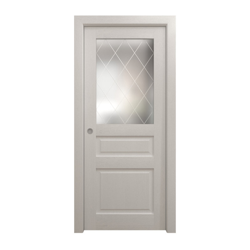 Sliding Pocket Door | Ego 5011 | Kit Rail Hardware | Solid Wood Interior Bedroom Modern Doors, 32'' x 84'', Painted White Oak