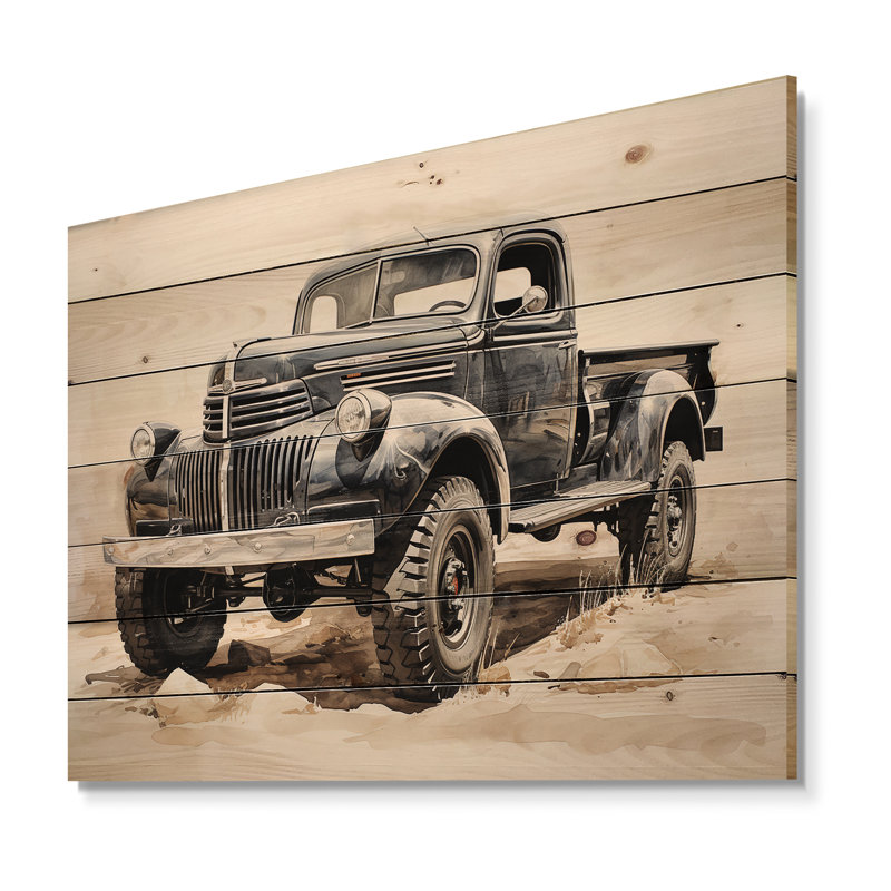 Camionnette minimaliste monochrome sur bois, H 10 po x l 20 po x P 0,78 po