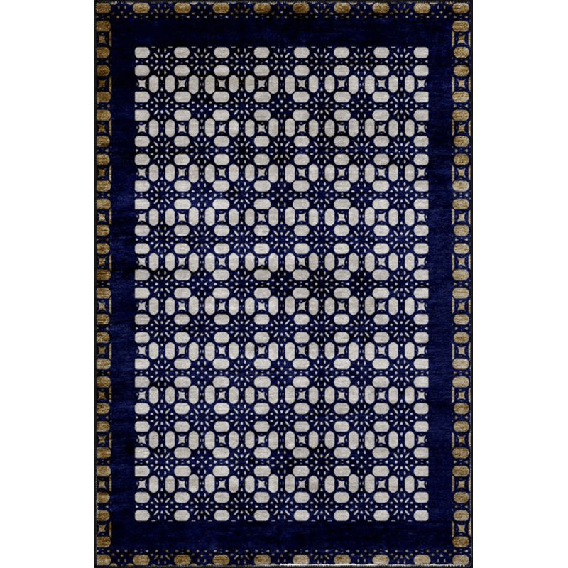Tapis décoratif moderne à motif de nœuds lavables bleu et noir, Sous-tapis rectangulaire 5 pi 1 po x 7 pi 7 po inc