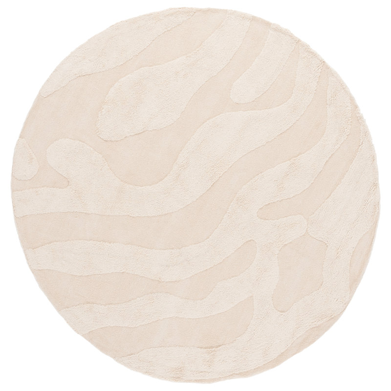 Moura Abstract Handmade Cotton Area Rug in Ivory, Round 6'