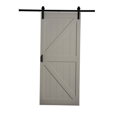 Porte de grange complète en bois manufacturé à panneaux K-Design avec trousse de quincaillerie d'installation