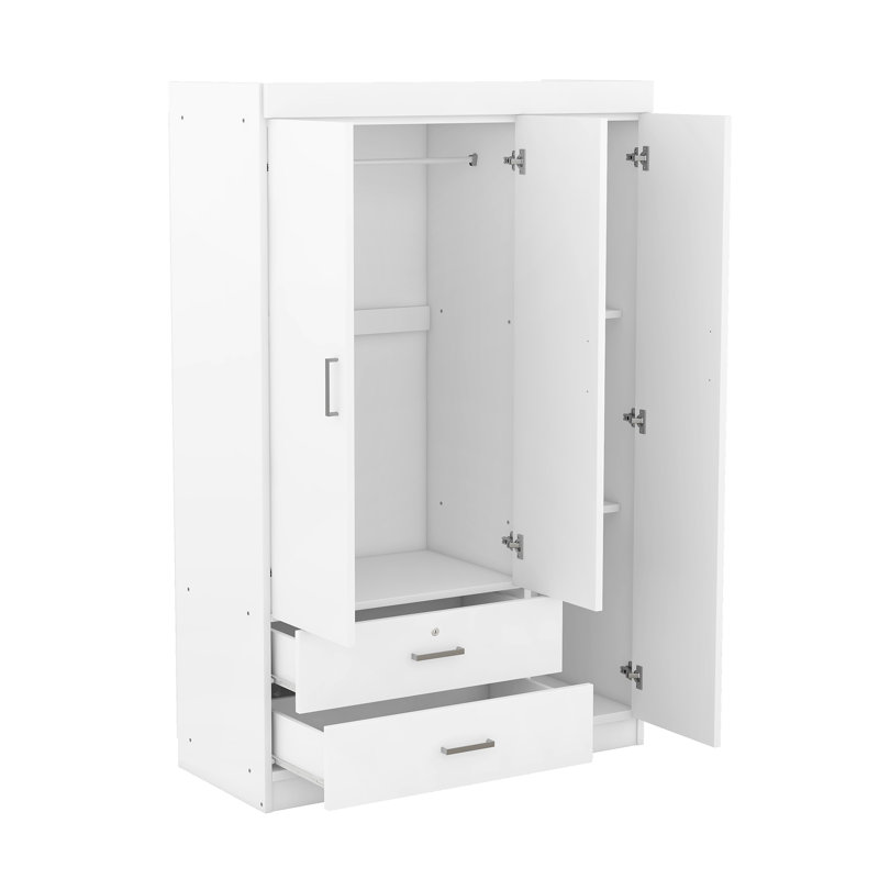 Garde-robe 2 tiroirs 3 portes blanc