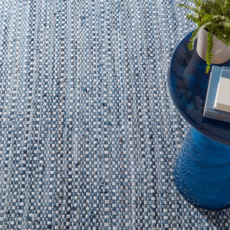 Tapis bleu denim en coton tissé à la main, Rectangle 9 pi 6 po x 13 pi 6 po