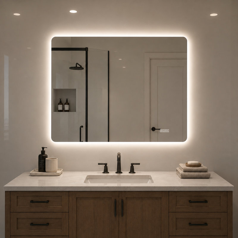 Miroir de salle de bain sans cadre à DEL 24 po x 32 po avec verre argenté sans cuivre de 5 mm à 3 lumières à intensité variable avec mémoire à brouillard homologué UL