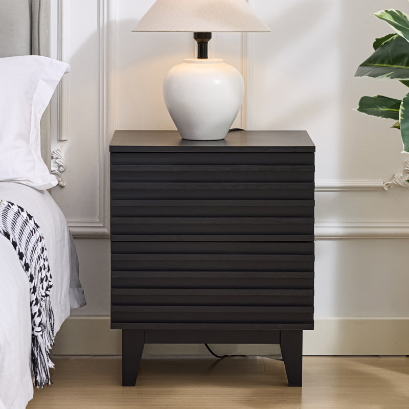 Wooden Wtrips 19.7"W Nightstand, Black