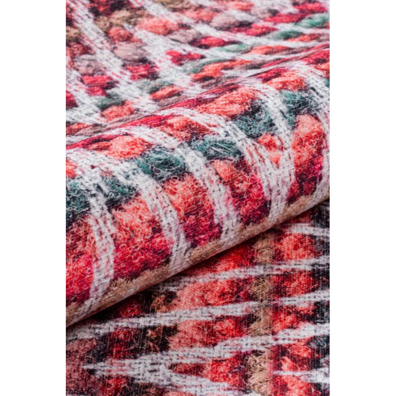 Tapis décoratif à chevrons rouges rétro, Rond 5 pi