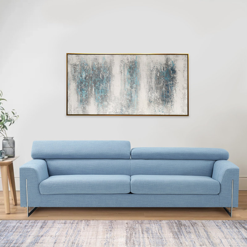 Interval blanc / bleu, peinture à l'huile sur toile abstraite peinte à la main