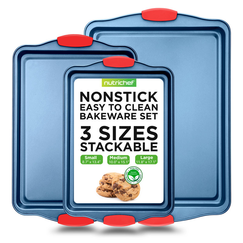 NutriChef Non-Stick Steel 3 Piece Baking Sheet Set