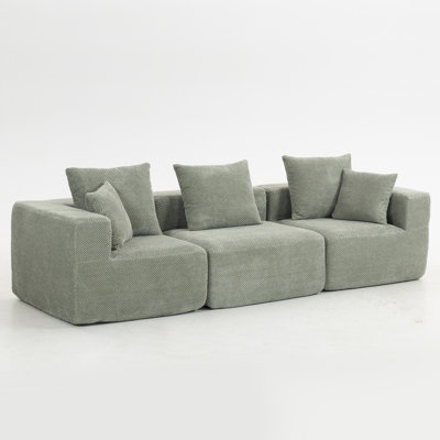Modular 3-Seat Sectional Sofa, All-Foam Deep-Seat Couch With Plush Textured Chenille, Compressed Shipping & Tool-Free Setup, Low-Profile Design For Small Spaces, 111" W × 37" D × 23.6" H