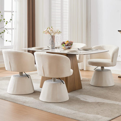 Adjustable Height 360° Swivel Bar Stool, Modern Chenille Upholstered Round Dining Chair